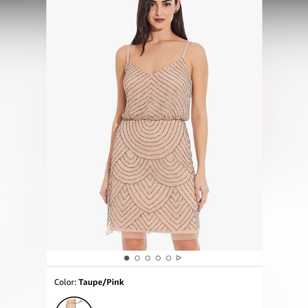 NWT Adrianna Papell Size 16W Taupe & Pink sequin beaded flapper Cocktail Dress